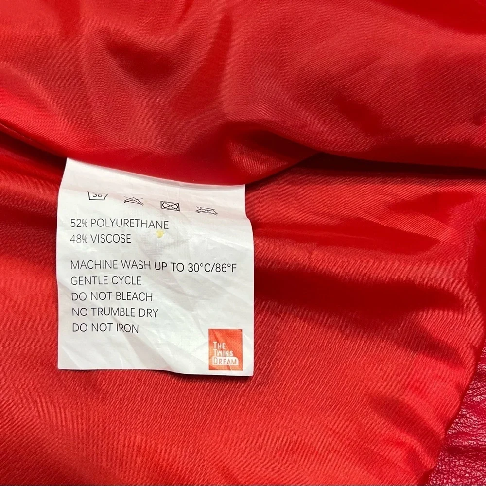 The Twins Dream Girl 7/8 Red Vegan Leather Dress Coat Jacket Rose Peplum Holiday